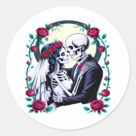Adesivo Redondo Skeleton Bride e Groom Gothic