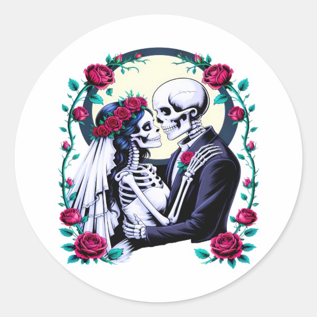 Adesivo Redondo Skeleton Bride e Groom Gothic (Frente)