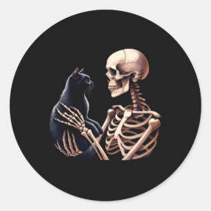 Adesivo Redondo Skeleton Brincando Com Um Amor De Gato