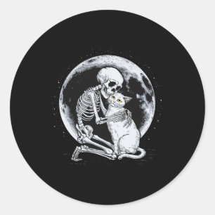 Adesivo Redondo Skeleton Cat Gatinho de crânio Gótico de bruxos Ha