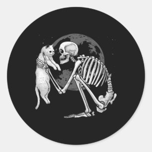 Adesivo Redondo Skeleton Cat Gatinho Skull Ghost Halloween Men