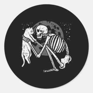Adesivo Redondo Skeleton Cat Gatinho Skull Gótico Homens de Hallow