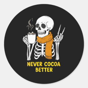Adesivo Redondo Skeleton Chocolate Quente Halloween Cozy Cacau Vib