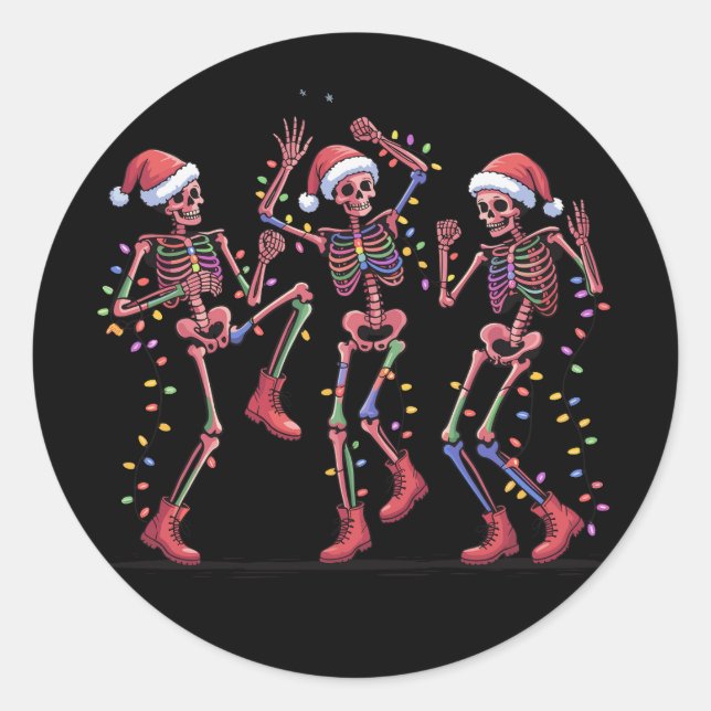 Adesivo Redondo Skeleton Christmas Dancing Skeleton Lights Feliz (Frente)