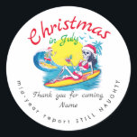 Adesivo Redondo Skeleton Christmas em julho Beach Surf Naughn<br><div class="desc">Escolha este Skeleton Christmas em julho Praia Relatório do ano de Médio de praia Ainda modelo e comemore o Natal em julho com a família e amigos. Personalize o design com os detalhes do seu evento e solicite seu Natal em convites e suprimentos de festas de julho agora.</div>