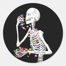 Adesivo Redondo Skeleton comendo balas de Halloween