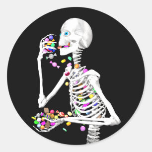 Adesivo Redondo Skeleton comendo balas de Halloween