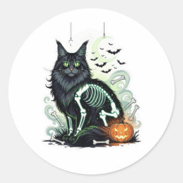 Adesivo Redondo Skeleton Coon - Maine Coon Halloween
