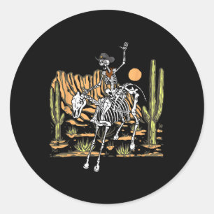 Adesivo Redondo Skeleton Cowboy Andando Cavalo Halloween Rider Cos