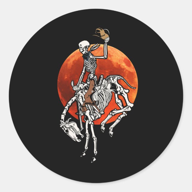 Adesivo Redondo Skeleton Cowboy Andando Cavalo Halloween Rider Cos (Frente)