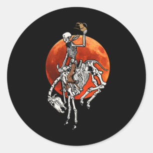 Adesivo Redondo Skeleton Cowboy Andando Cavalo Halloween Rider Cos