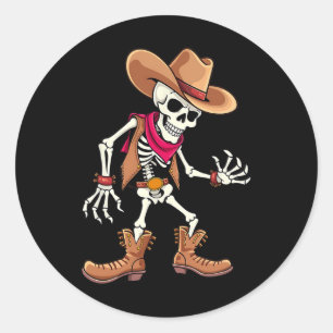 Adesivo Redondo Skeleton Cowboy Halloween Meninos