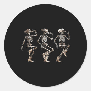 Adesivo Redondo Skeleton Cowboys Line Dançando Halloween H Humoros