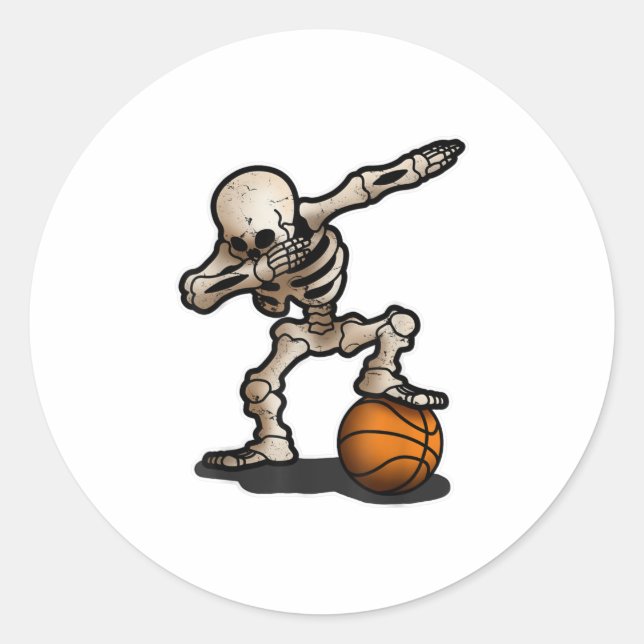 Adesivo Redondo Skeleton Dabbing Basquete Figurino de Halloween (Frente)