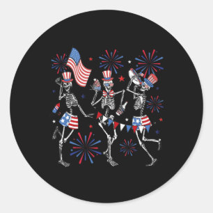 Adesivo Redondo Skeleton dançante Sinalizador Americano Fireworks