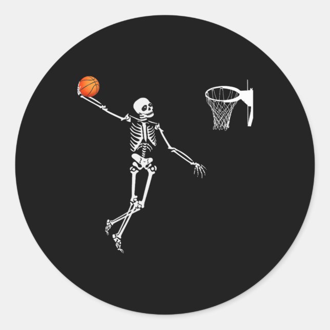 Adesivo Redondo Skeleton de basquete no Halloween Art Skeleto (Frente)