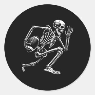 Adesivo Redondo Skeleton De Futebol Jogando Skulo De Halloween