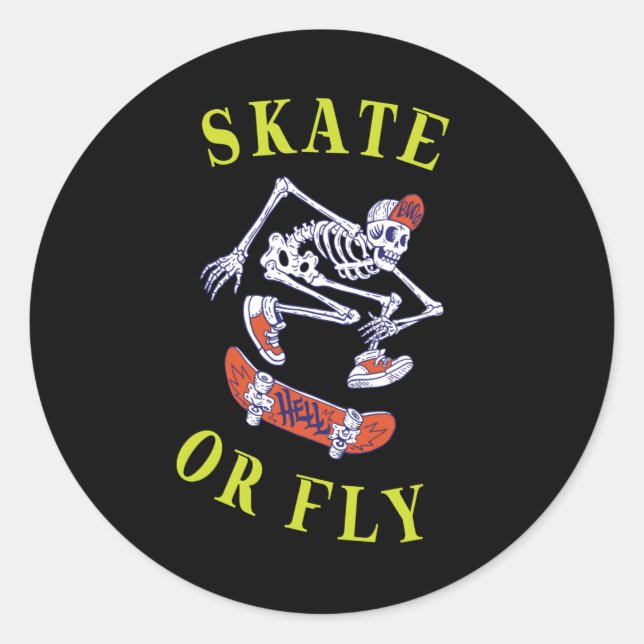 Adesivo Redondo Skeleton de skate ou mosca (Frente)