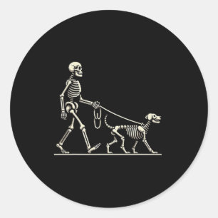 Adesivo Redondo Skeleton E Cachorro Preguiçosos Figurinos De Hallo