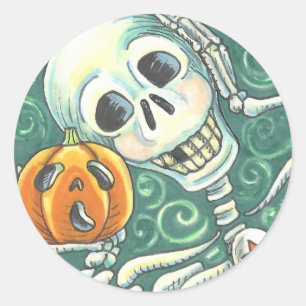 Adesivo Redondo SKELETON E JACK O LANTERN STICKERS, FOLHA redonda