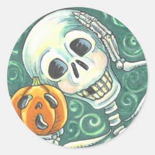 Adesivo Redondo SKELETON E JACK O LANTERN STICKERS, FOLHA redonda