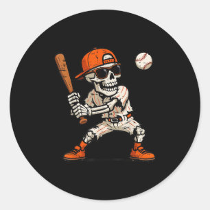 Adesivo Redondo Skeleton engraçado jogando beisebol Homens do Dia