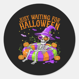 Adesivo Redondo Skeleton Engraçado Só Esperando O Halloween