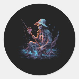 Adesivo Redondo Skeleton Fisheries Halloween Bass Skeleton