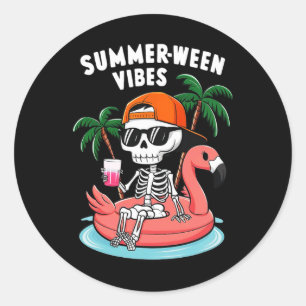 Adesivo Redondo Skeleton Flamingo Summerbetween Vibes Halloween Bo