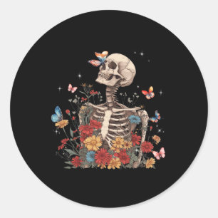 Adesivo Redondo Skeleton Flores Borboleta Floral Homens de Hallowe