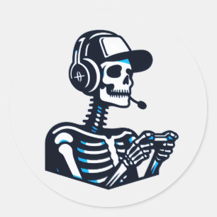 Adesivo Redondo Skeleton Gamer Sticker - Decano Legal de Jogos do 