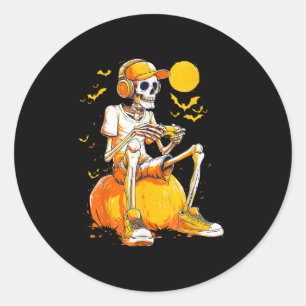 Adesivo Redondo Skeleton Gamer Vídeo Engraçado Jogos Halloween Boy