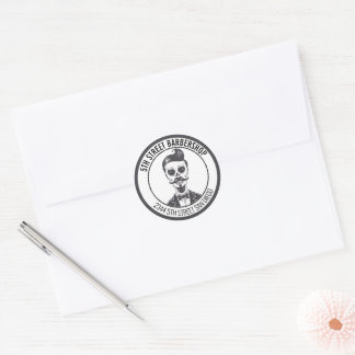 Adesivo Redondo Skeleton Gentleman Barber Logotipo Cruzado