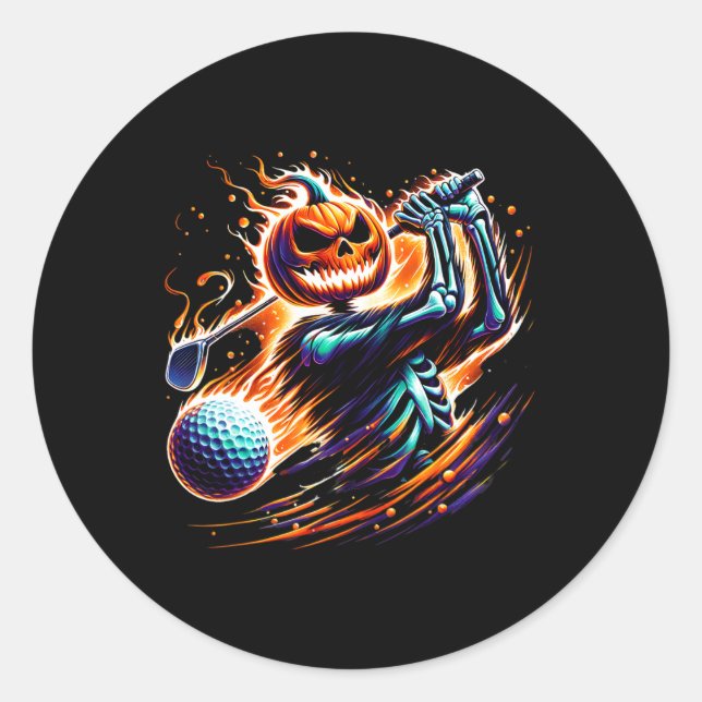Adesivo Redondo Skeleton Golfing Pumpkin Golfer Golfer (Frente)