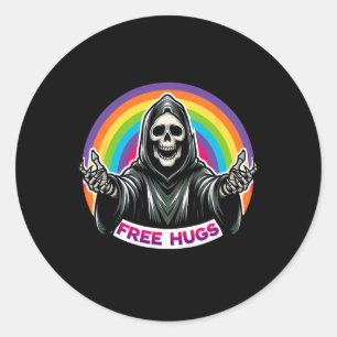 Adesivo Redondo Skeleton Grim Reaper Halloween Engraçado Rainbow F
