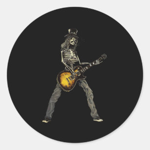 Adesivo Redondo Skeleton Guitar Cara Spooky Happy Halloween Rock B