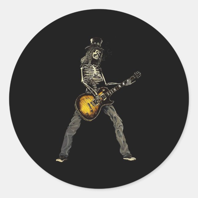 Adesivo Redondo Skeleton Guitar Cara Spooky Happy Halloween Rock B (Frente)