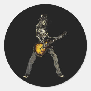 Adesivo Redondo Skeleton Guitar Cara Spooky Happy Halloween Rock B