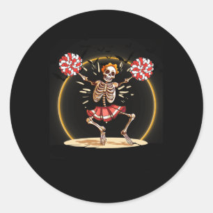 Adesivo Redondo Skeleton Halloween Cheer Skeleton Cheerleader