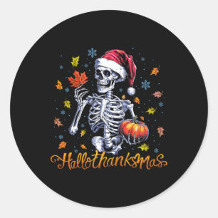 Adesivo Redondo Skeleton Halloween Feliz Natal HalloGraças