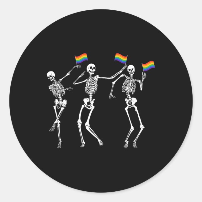 Adesivo Redondo Skeleton Halloween Lgbt Flag Skeleton Gay Pride Mo (Frente)