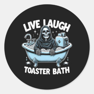 Adesivo Redondo Skeleton Halloween Live Laugh Toaster Bath Design