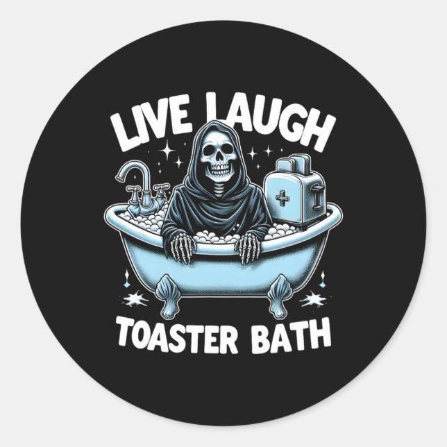 Adesivo Redondo Skeleton Halloween Live Laugh Toaster Bath Design (Frente)