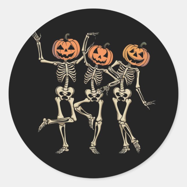 Adesivo Redondo Skeleton Halloween Pumpkin Cai Fall Spooky (Frente)