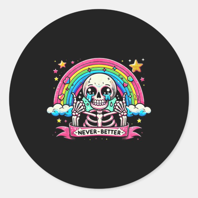 Adesivo Redondo Skeleton Halloween Shirts Nunca Melhor Skype Rainb (Frente)