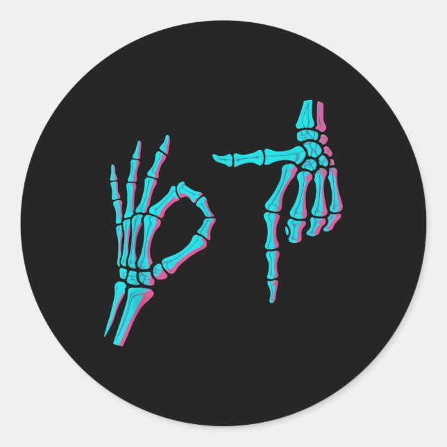Adesivo Redondo Skeleton Hand Funny Six Seven 6 7 Meme 67 Hallowee (Frente)