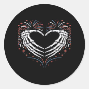 Adesivo Redondo Skeleton Hand Heart 4th Of Usa Patriotic American