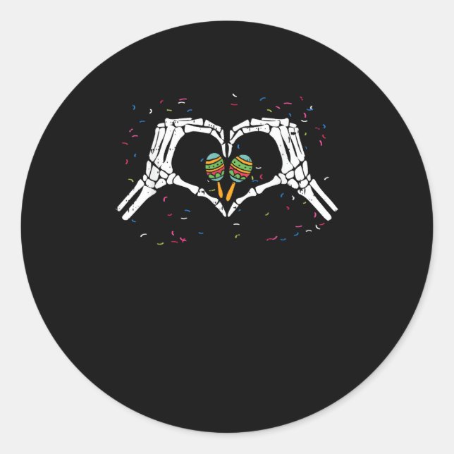 Adesivo Redondo Skeleton Hand Heart Maracas Cinco De Mayo Mexicano (Frente)