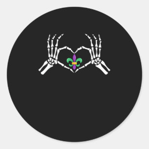 Adesivo Redondo Skeleton Hand Heart Mardi Gras