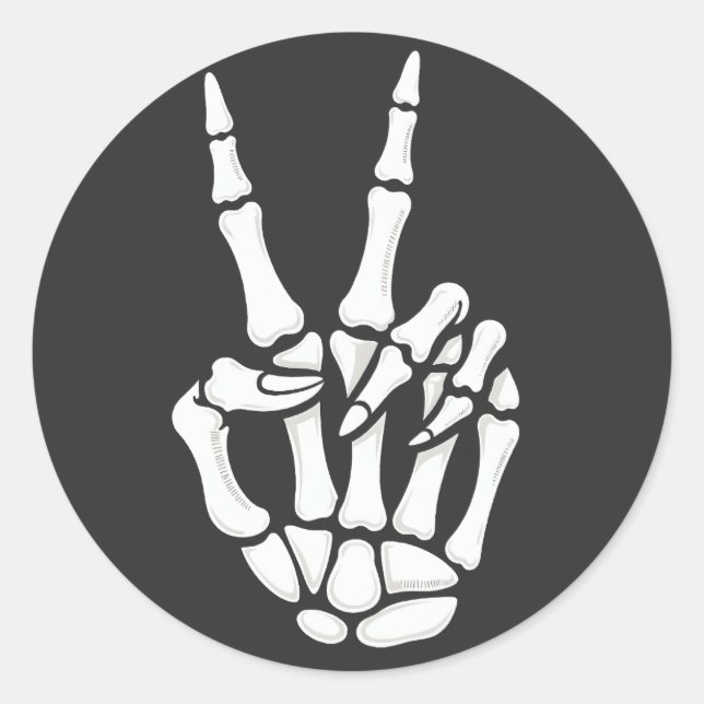 Adesivo Redondo Skeleton Hand Peace Sign Cool Halloween (Frente)